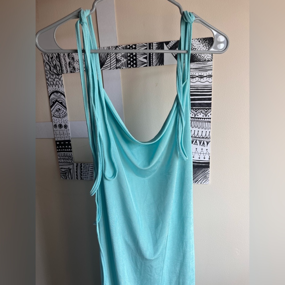 Teal backless spaghetti strap TikTok dress